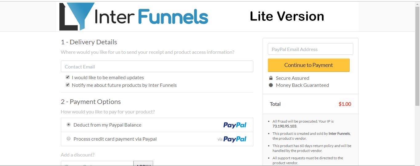 interfunnels liteplan checkout