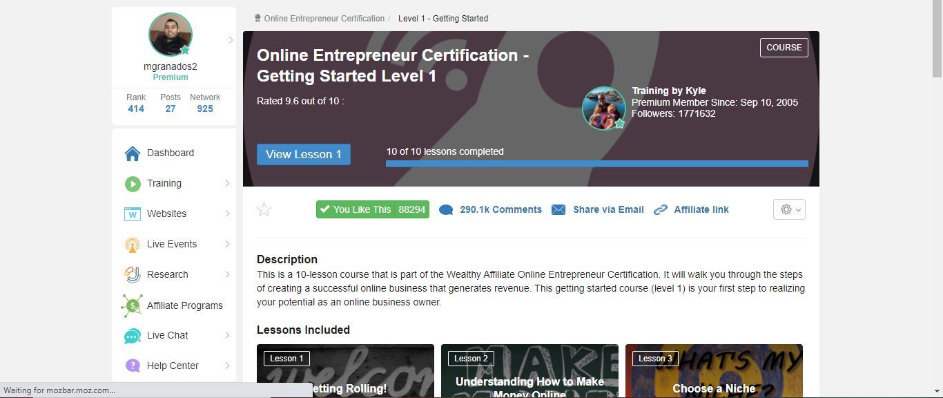 online entrepreneur certification level 1 wealthy affiliate