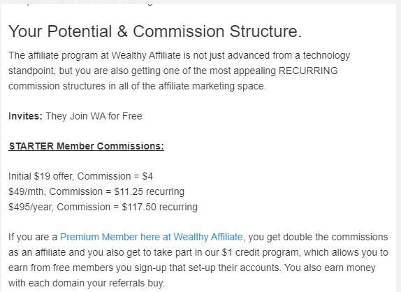 wealthy affiliate potential commission structure