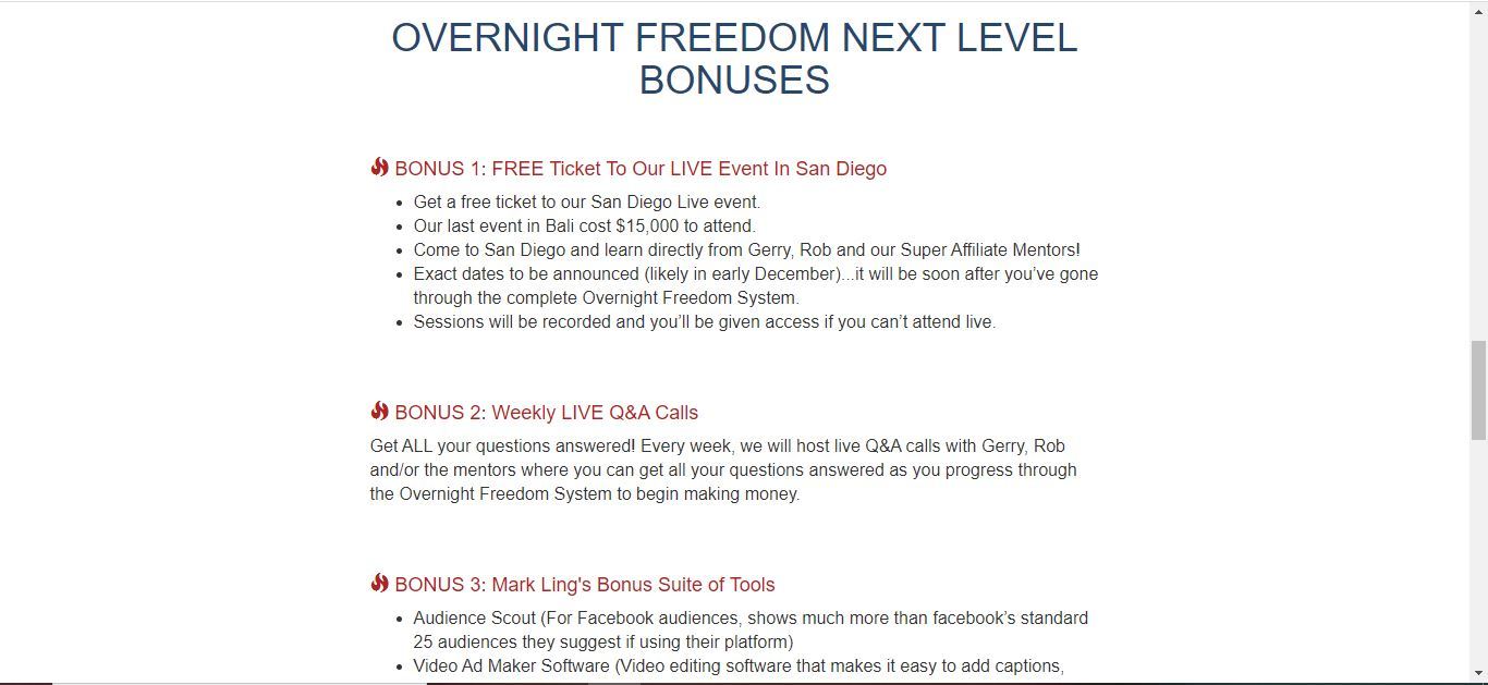 overnight freedom next level bonuses