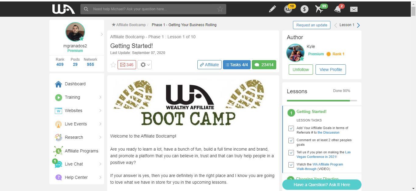 wealthy affiliate bootcamp training