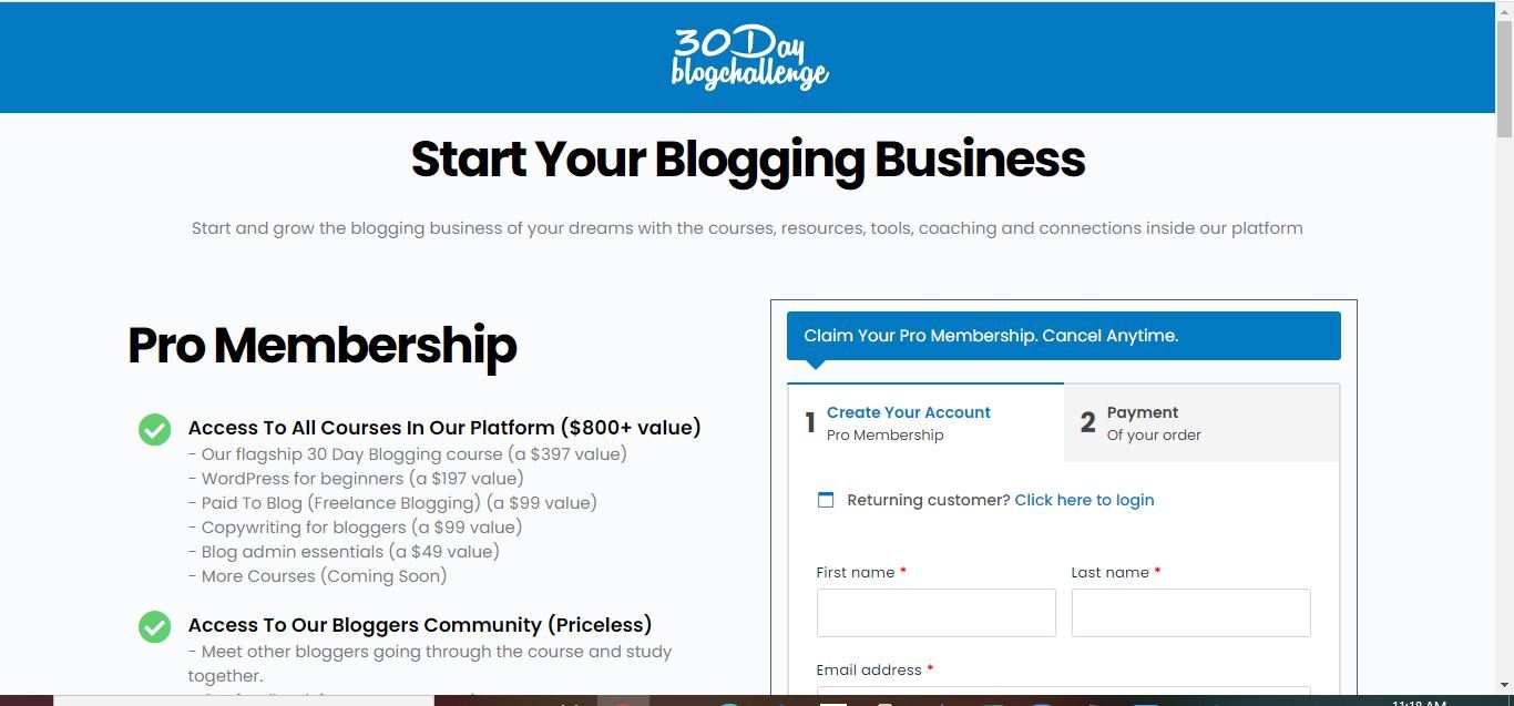 30 day blog challenge cost