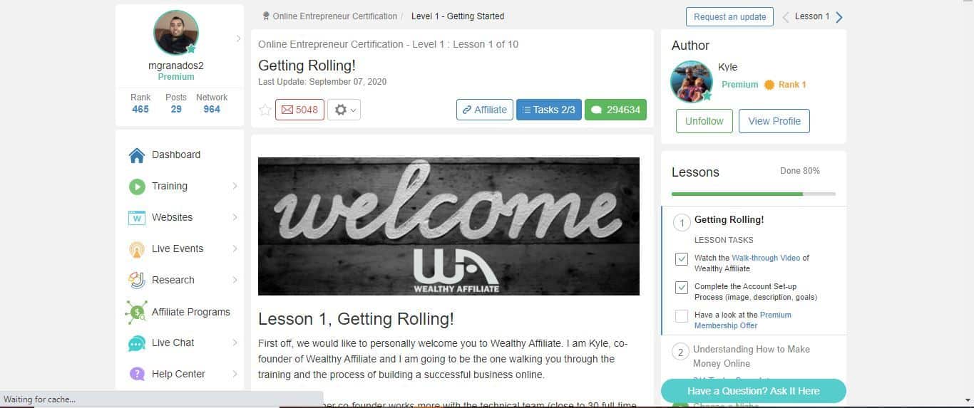 wealthy affiliate getting rolling start
