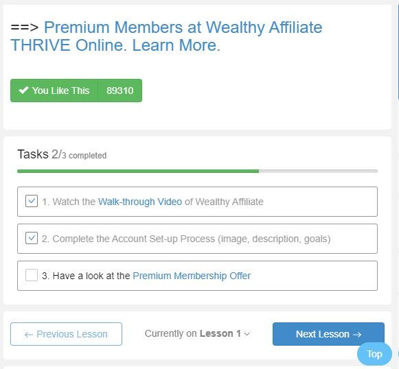 wealthy affiliate tasks to complete