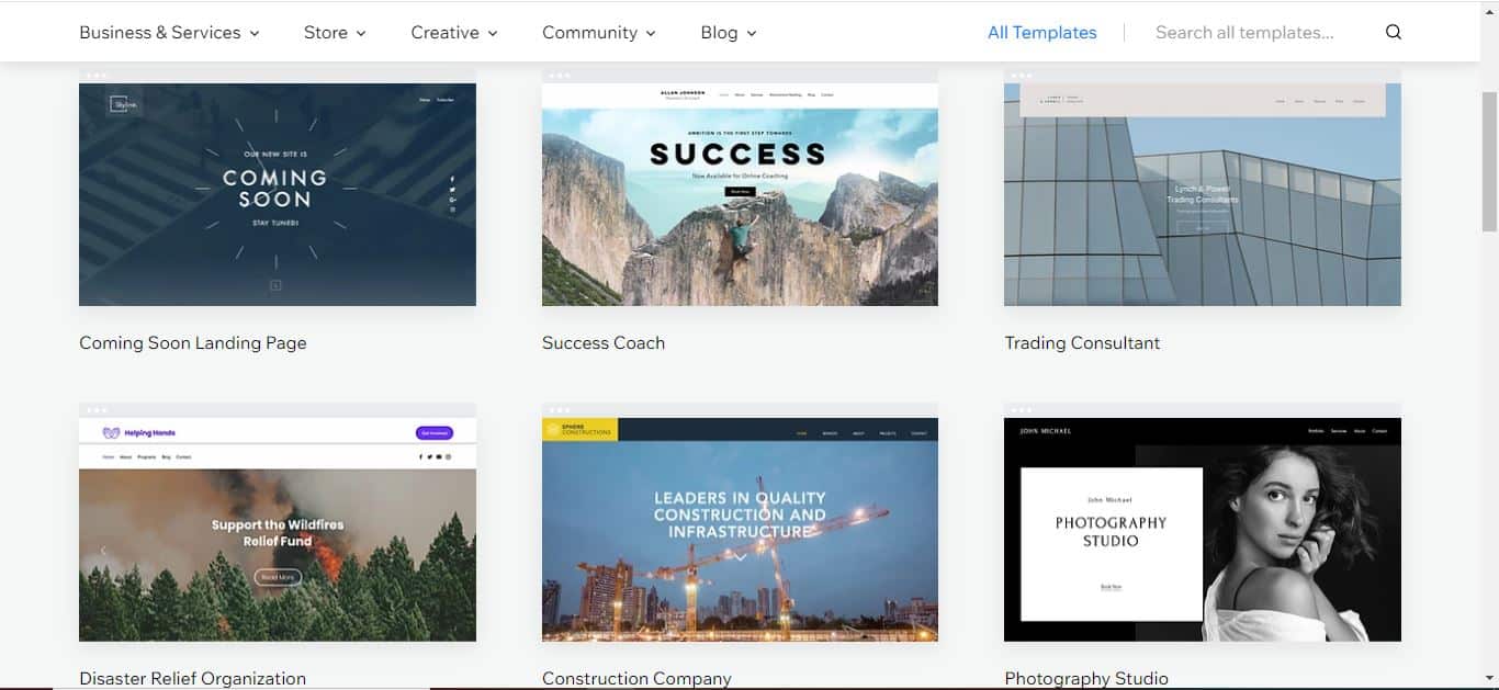 wix website template examples