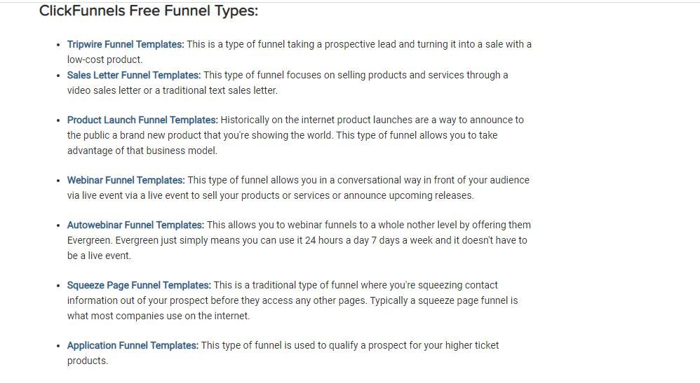 clickfunnels free funnel types