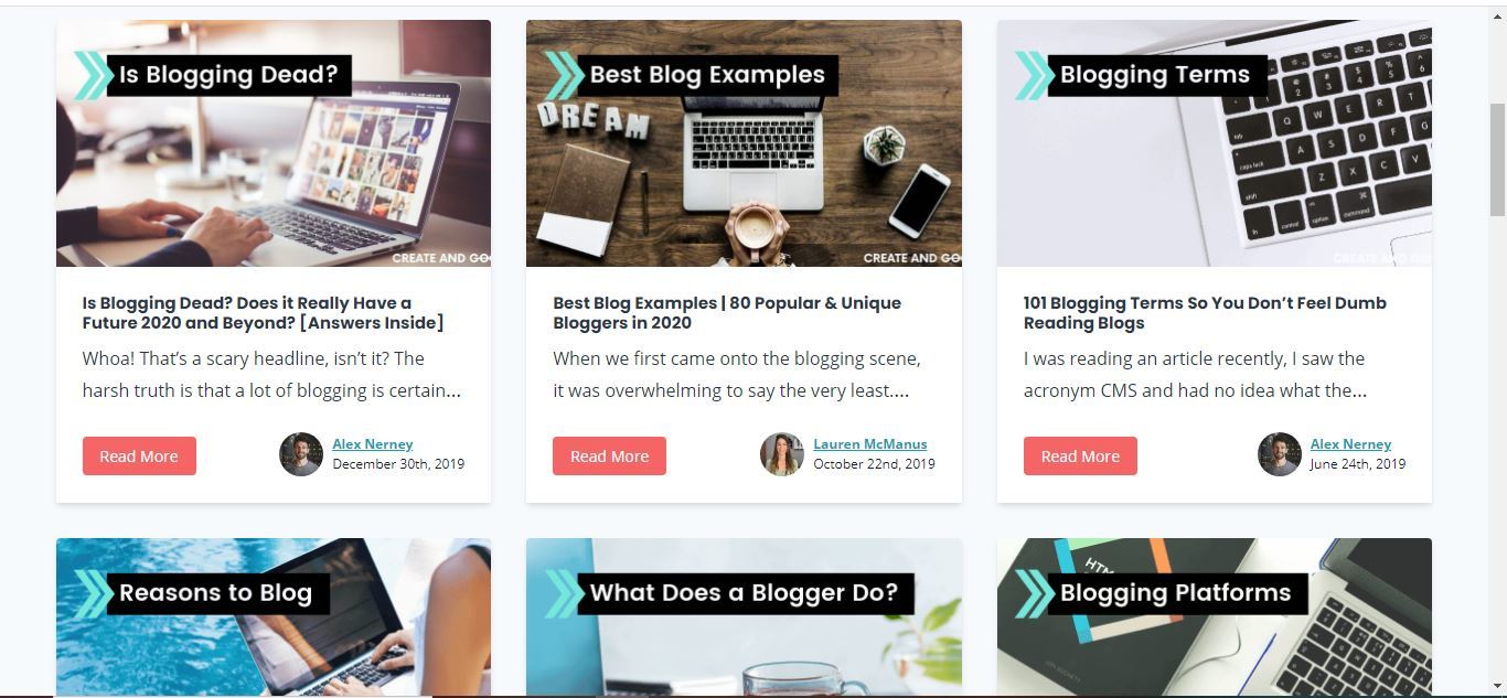 create and go blogging basics page