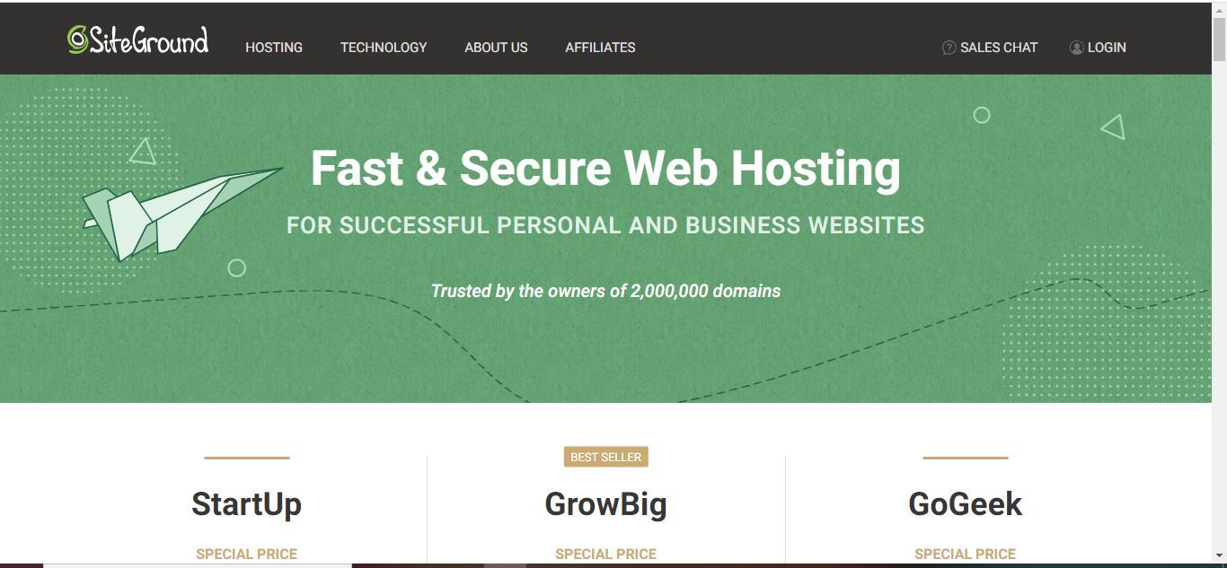 siteground web hosting page
