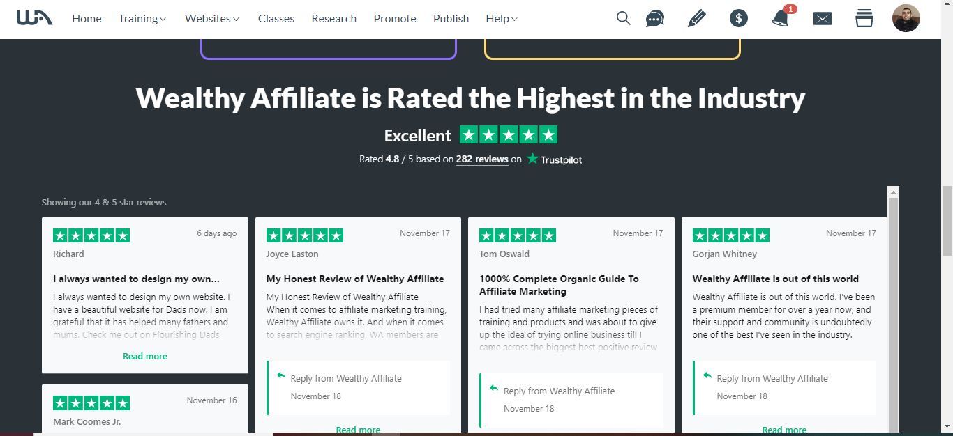 wealthy affiliate trustpilot reviews