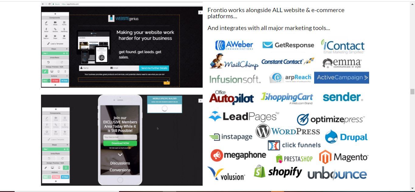 frontio page builder system integration