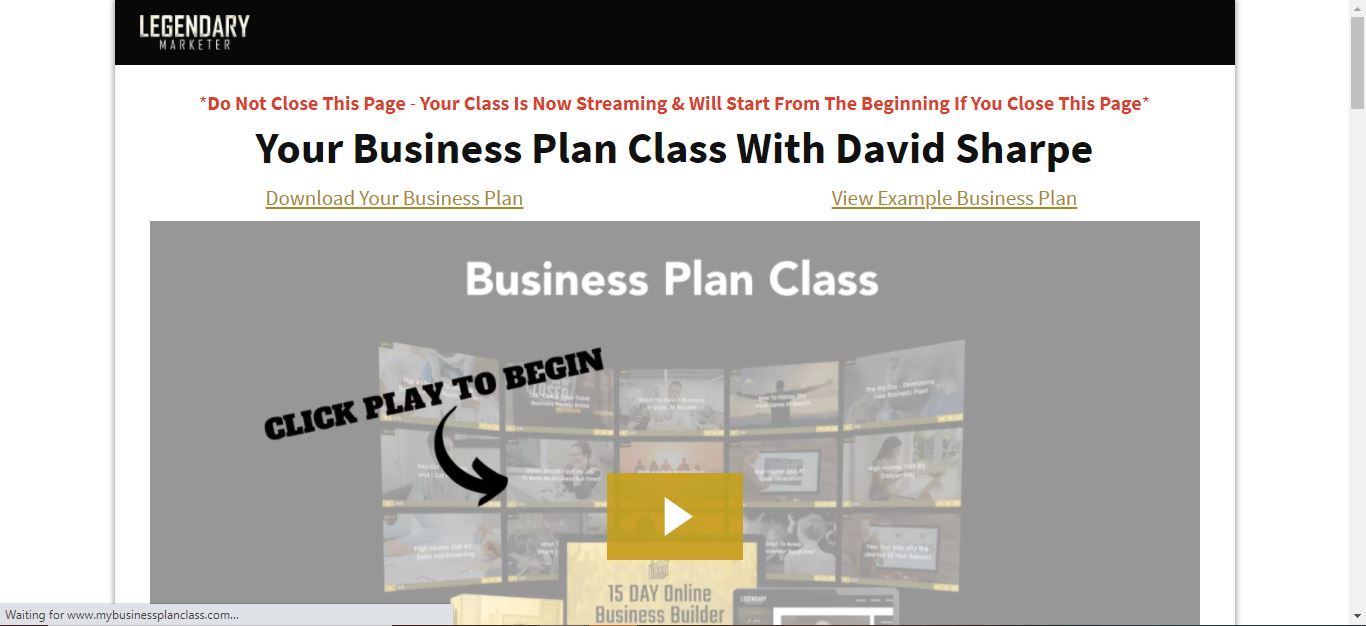 legendary marketer business plan class