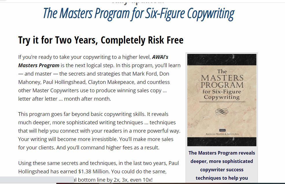 masters program for six figure copywriting