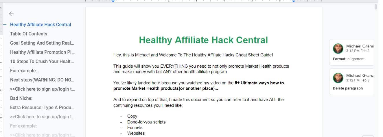 healthy affiliate cheat sheet