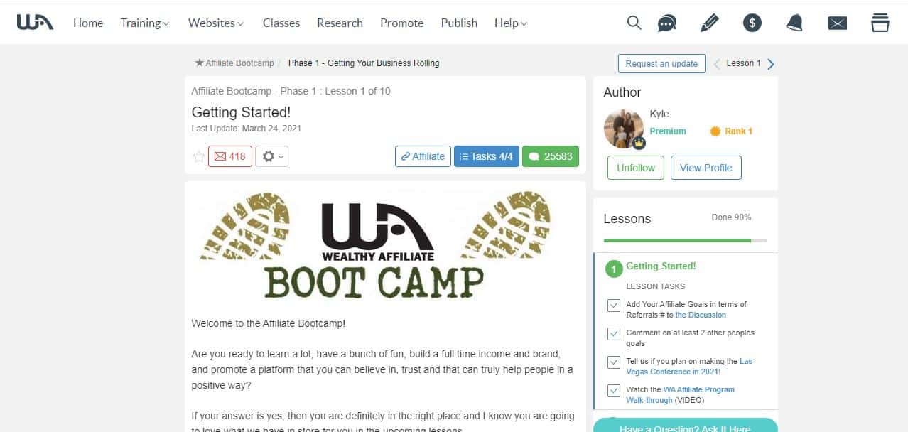 wealthy affiliate bootcamp details