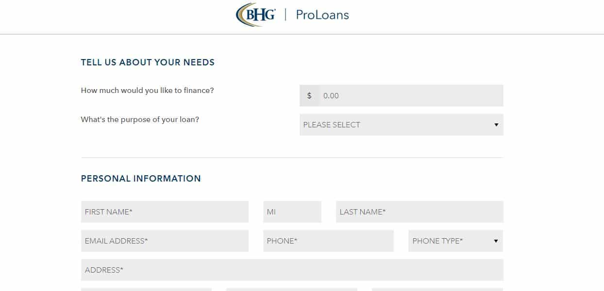 bhg pro loans application