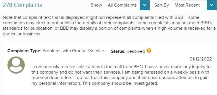 bhg pro loans complaints