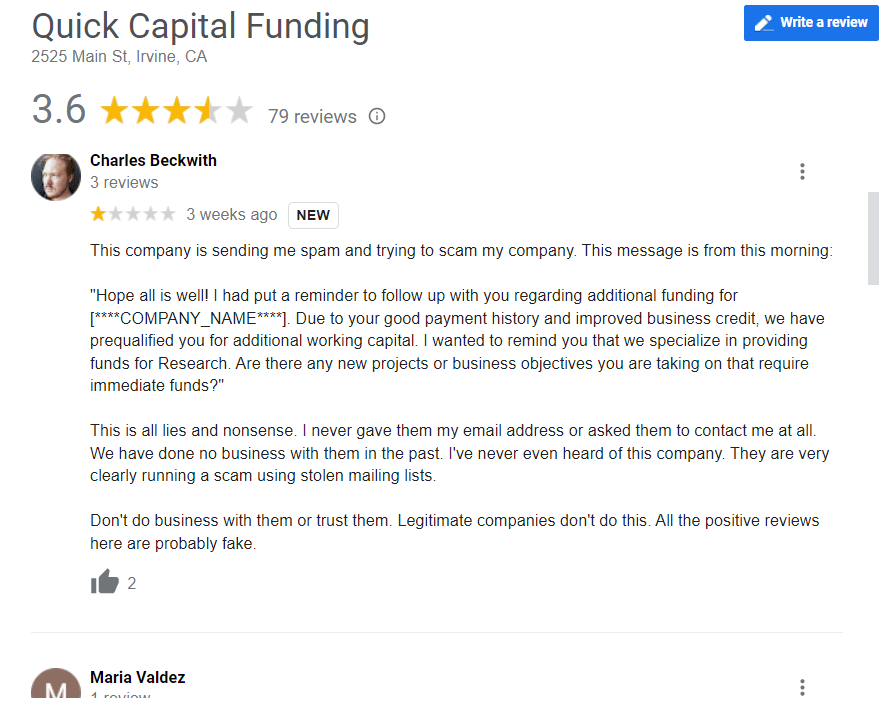 quick capital funding google reviews