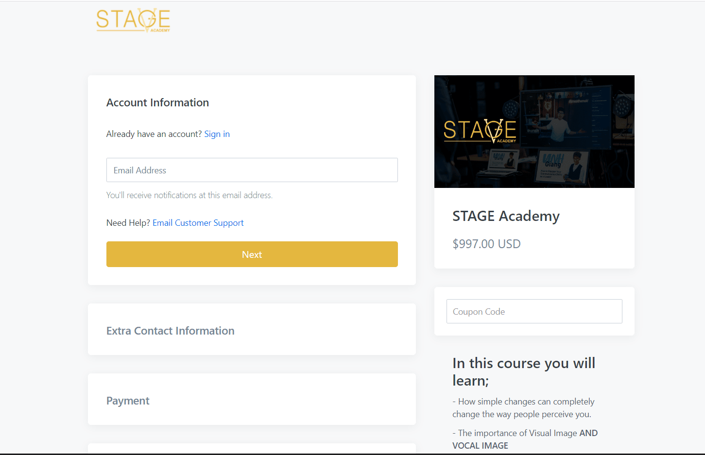 stage academy checkout