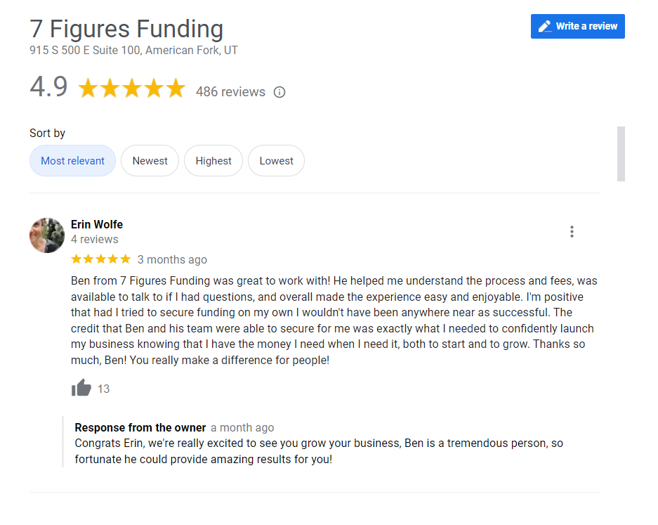 7 figures funding reviews