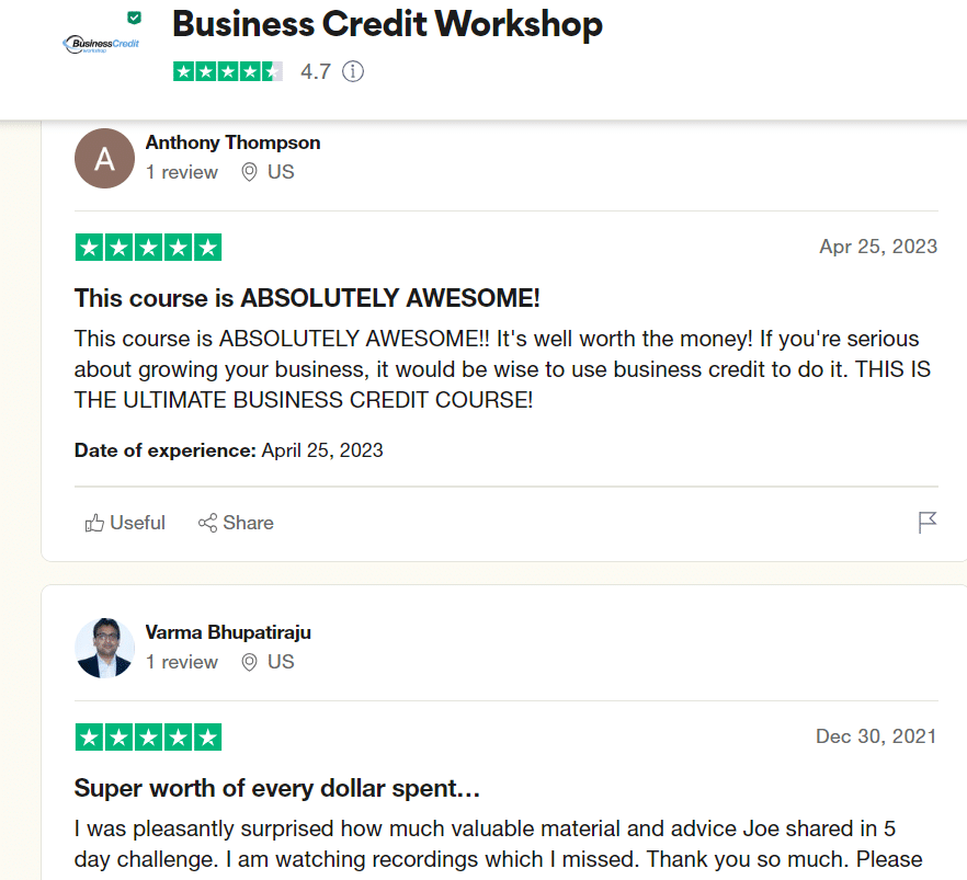 business credit workshop testimonials