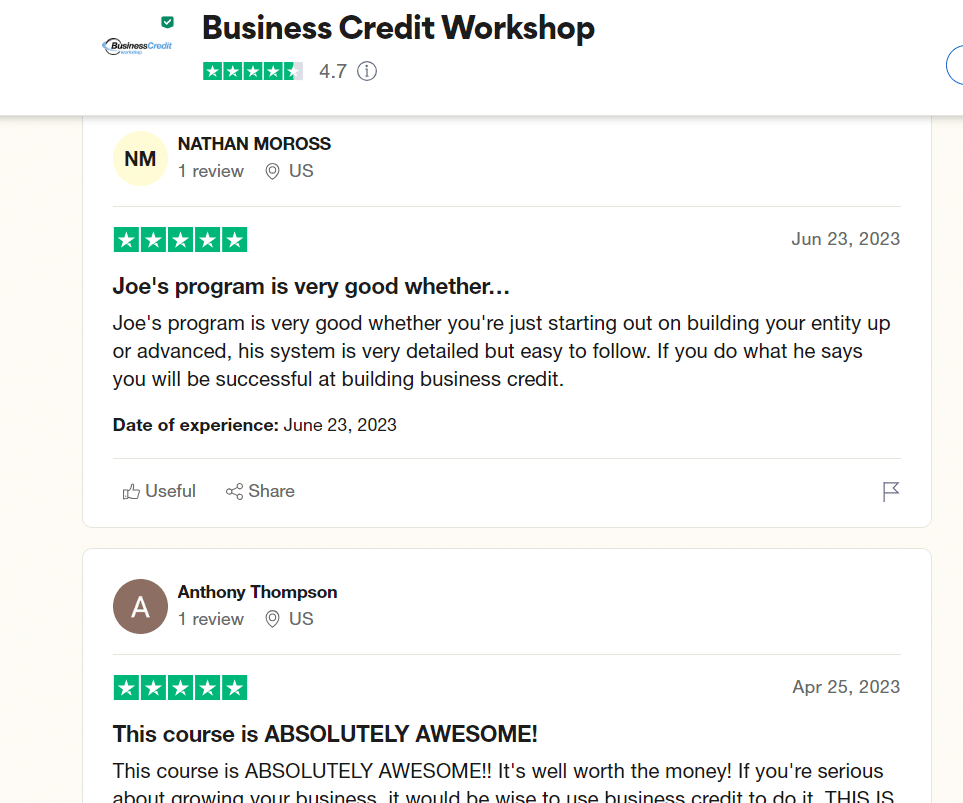 business credit workshop trustpilot