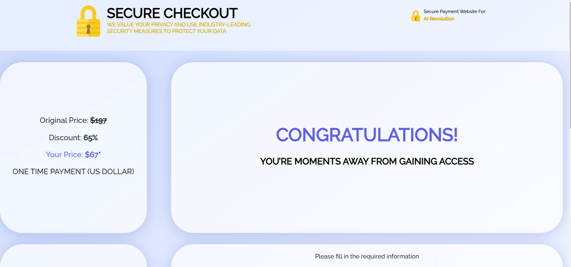 AI Revolution checkout page